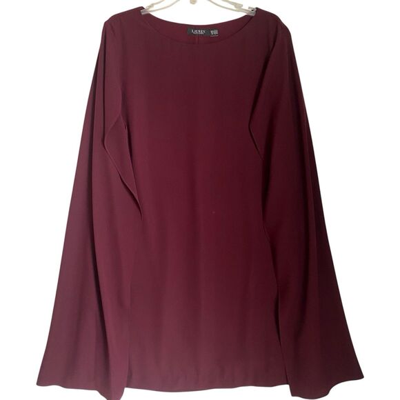 Ralph Lauren Black Label Cape Mini Dress 20W Burgundy Glam Evening Wear Party - Picture 1 of 10